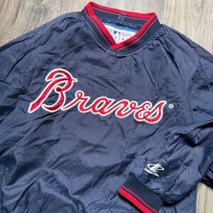 VTG 90s Atlanta Braves Logo Athletic Pullover Jacket Men's M Navy Red Baseball